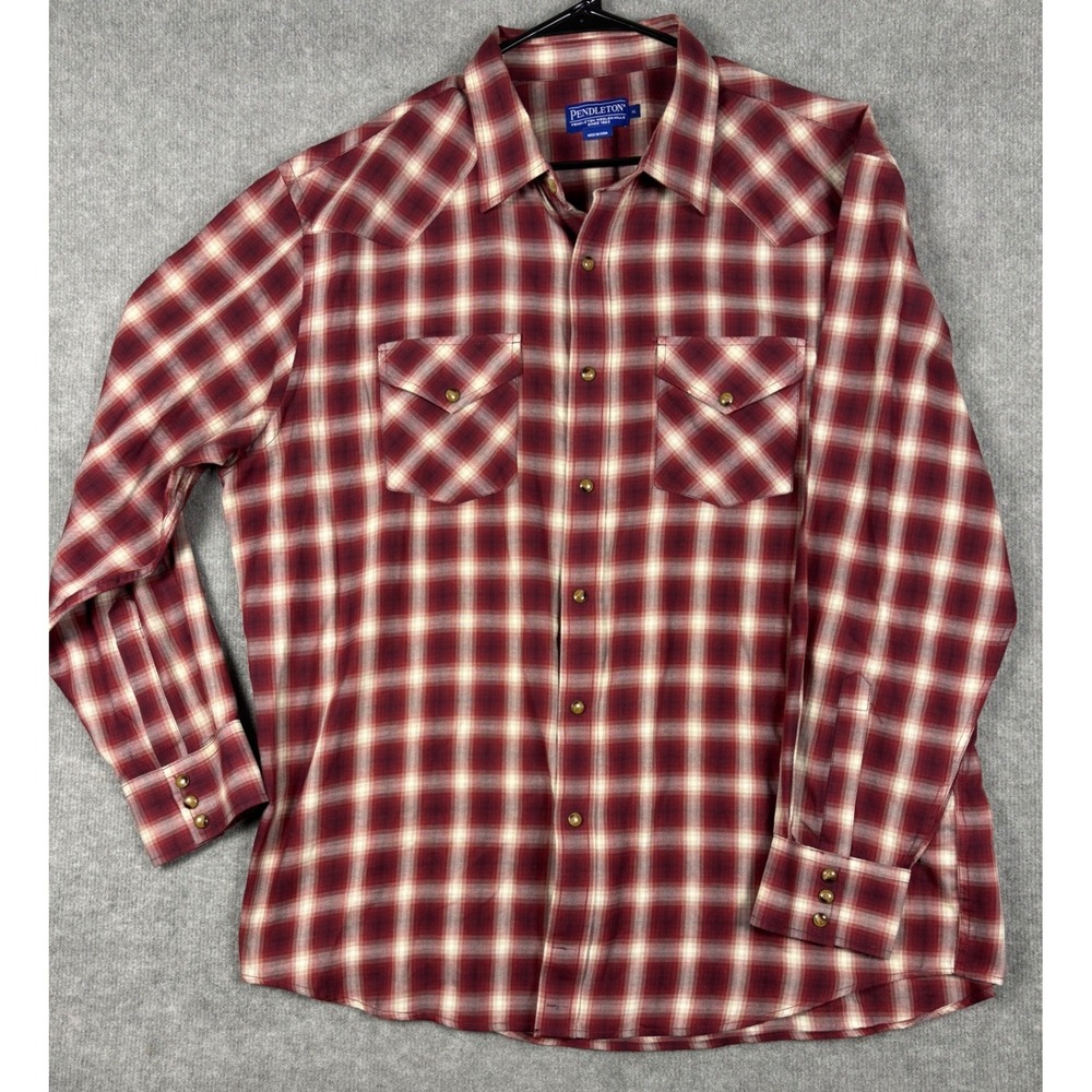 Pendleton High Grade Western Wear Plaid Snap Shirt XL Red Cream